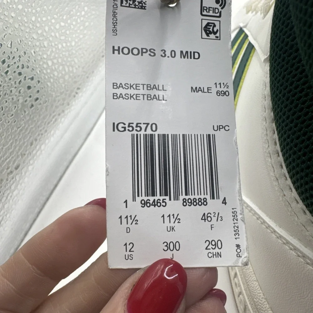 Adidas HOOPS 3.0 MID Green/White IG5570 Men's Size 12‎ NEW NWT